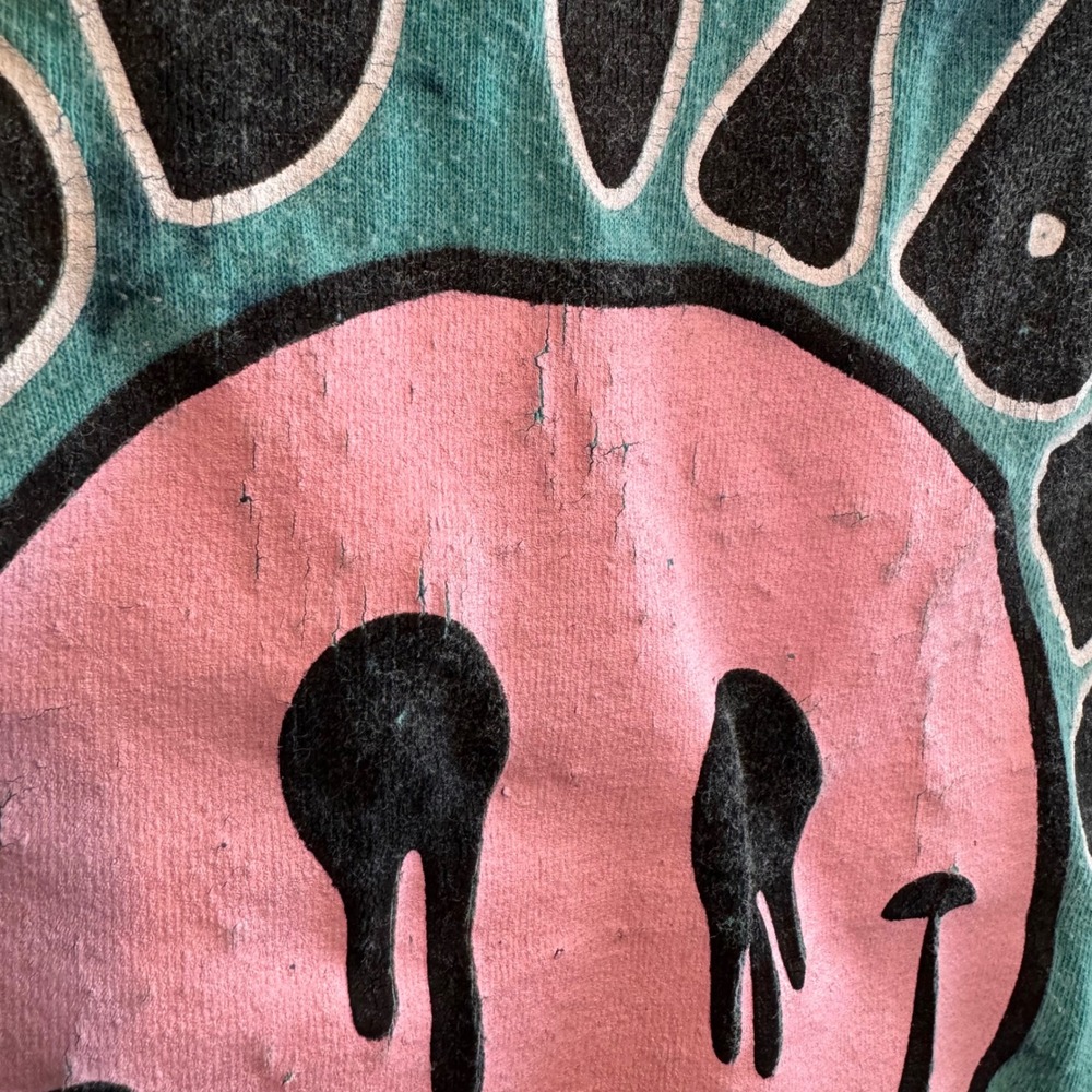 Hollister Good Vibes Melting Smiley Face Tie Dye Graphic Tee Teal Pink Small - Picture 3 of 4